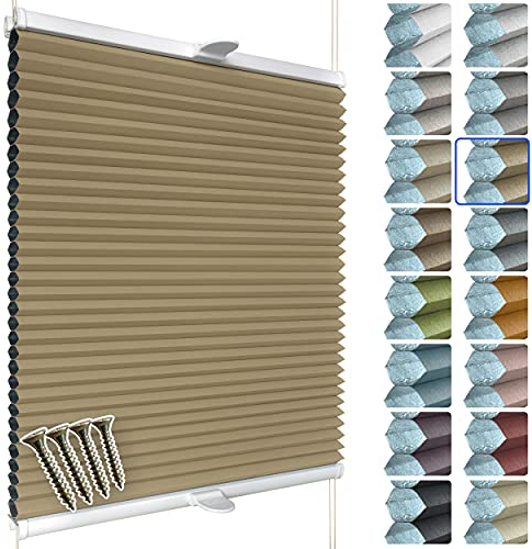 SchattenFreude Waben-Plissee nach Maß für Fenster & Tür | 100% verdunkelnd/Blackout | Zum Anschrauben in der Glasleiste | Hellbraun (Weiße Rückseite), Breite: 50-70cm x Höhe: 30-100cm