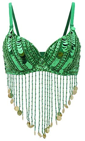 Tubayia Damen Bauchtanz BH Pailletten Quasten BH Top Kostüm für Tanzen Karneval Party (Grün)