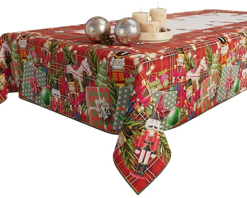 PETTI Artigiani Italiani - Tovaglia Natalizia Antimacchia Rettangolare Copritavolo Natalizio Cucina Disegno Soldatini X6 Posti (140x180 cm) 100% Made in Italy