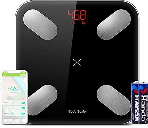 Smarta kroppsfettvågar, bluetooth digitala badrumsvågar kroppsfett BMI för kroppsvikt kroppssammansättning analysator monitor med 23 viktiga funktioner kroppsfett/kroppsvikt/invärtes fett (svart)