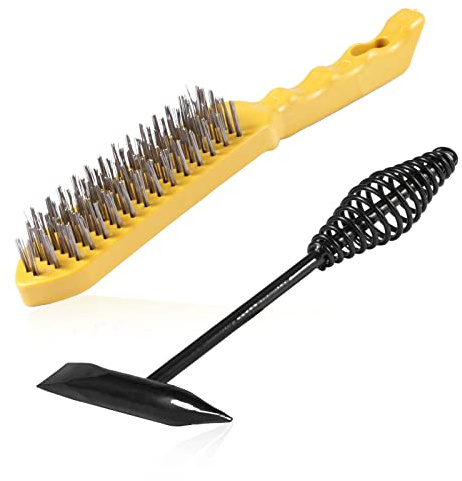 LEONTOOL 25,4 cm Schweißhammer und Drahtbürste mit gebogenem Holzgriff, Schweißhammer, Schlackenentfernungswerkzeug mit Spiralfedergriff, Kratzdraht, Bürste, Schlackenentfernungswerkzeug