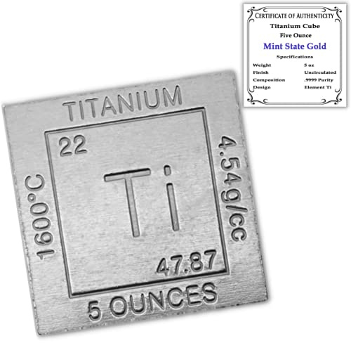 Pisapapeles de cubo de titanio de 5 oz 1.5 (32 mm) | 99.99% puro | Diseño químico con certificado de autenticidad