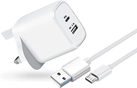 KP TECHNOLOGY Multi Port Fast Charger For Oppo A17 / Oppo A15 (Micro USB Cable + Dual Port Plug) (WHITE)