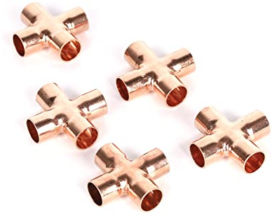 5Pcs 4-Way Copper Cross Union Pipe Fitting Inner Diameter:15mm for Air-Conditioning System Piping Connections Welding