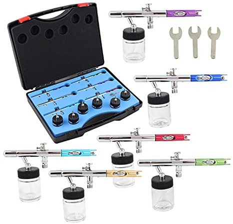 Hobby 6 STÜCKE 0,35 MM Dual-Action Schwerkraft Airbrush Set Kit Auto Spritzpistole Farbe for Temporäre Tattoo Kuchen Dekorieren Modell