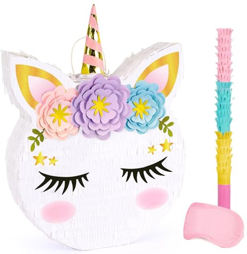 WERNNSAI Unicorn Piñata - Unicorn Party Supplies Piñata with Stick and Blindfold for Girls Kids Birthday Party Game Anniversary Classroom Activities Unicorn Them Party Decorations(15.7'' x 12.2'')