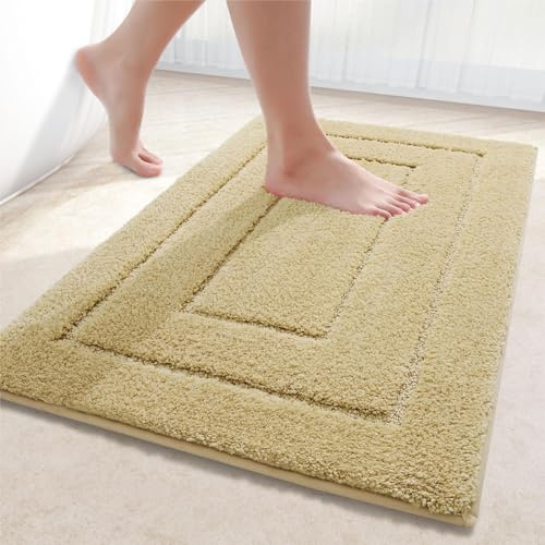 Homaxy Mikrofaser Badezimmerteppich Badematte rutschfest - 60x120 cm, Beige | weich gefühl, flauschig bequem, rutschfeste TPR-rückseite, maschinenwaschbar, grpßartig wasserabsorbierend, breite anwendung