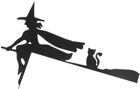 Türeckschild „Hexe auf Besen und Katze“, Innovative Metall-Halloween-Dekoration, Tolles für Gruselige Deko-Enthusiasten, Halloween-Ambiente
