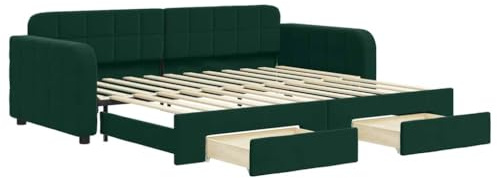 vidaXL Sofá Cama Nido con cajones Terciopelo Verde Oscuro 90x200 cm