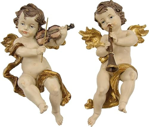 FADEDA 2 ángeles de pared musicales, 14 cm de altura, pintados a mano, figuras de belén detalladas, decoración de mesa de Navidad, accesorios para belén