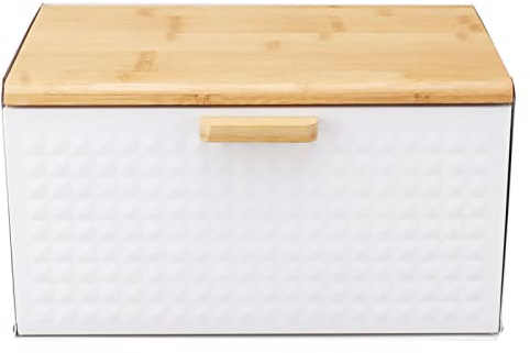 Otufan Boîte à Pain en Bois, 14,0x8,5x7,9 Fer Naturel Vintage Grande Capacité Boîte De Rangement De Pain Bacs à Pain pour Comptoir De Cuisine Boulangerie(Blanc)