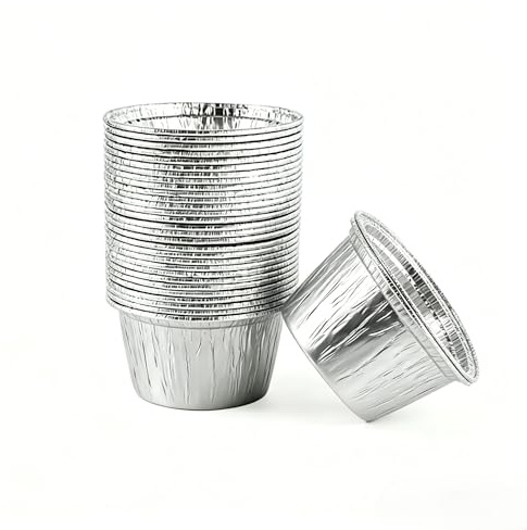 Ulalaza 30 pièces rondes 11x7,4 cm plateaux jetables en papier d'aluminium, pots en aluminium, plateaux à rôtir, conteneurs pour la cuisson, la cuisson, le stockage des aliments surgelés