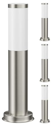ledscom.de 4 Stück Pollerleuchte PORU für außen, edelstahl, rund, 39 cm, inkl. E27 Lampe, Energieeffizienzklasse A (warmweiß, 4W, 935lm)