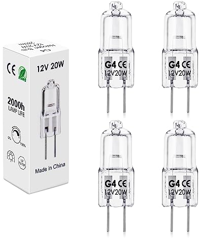 BROTOU 4 Pezzi Lampadine G4 Alogene 12V 20W 2800K 300LM, Bianco Caldo Dimmerabile per Forno, Lampadario, Applique, Salone, Camper, Camera, Bagno