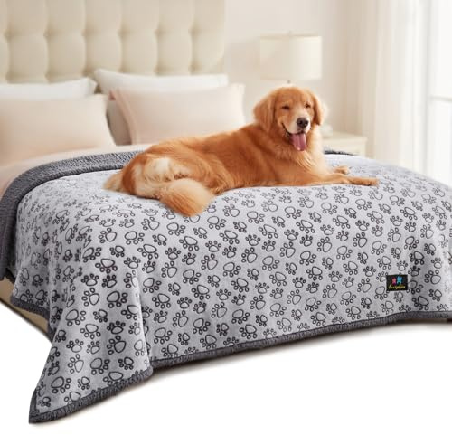 Luciphia Wasserdichte Haustierdecke, flüssigkeitsdicht, pinkelfest, Hundedecke für Sofa, Bett, Couch, wendbar, Sherpa-Fleece, Möbelschutz für mittelgroße und große Hunde und Katzen, Pfotengrau, Größe