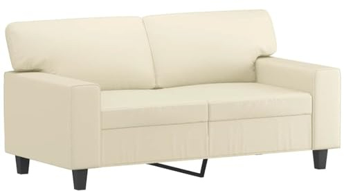 vidaXL Sofa 2-Sitzer, Couch für Wohnzimmer, Polstersofa mit Metallgestell, Loungesofa Zweisitzer Sofagarnitur Doppelsofa, Creme Kunstleder