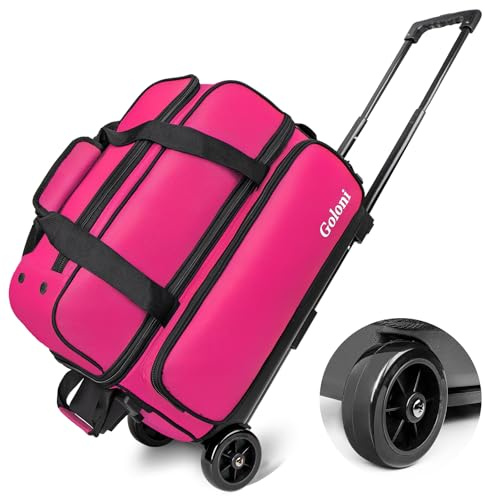 Goloni Bowlingtasche mit 2 Rollen und großem separatem Schuhfach für Bowlingschuhe (bis US-Herrengröße 48), einziehbarer Griff, ausziehbar auf 101,6 cm