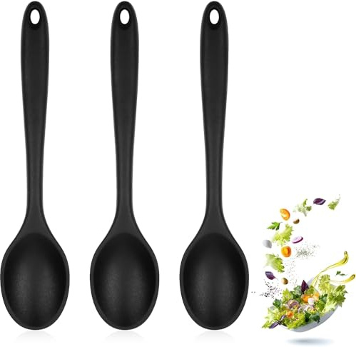 Esshogo 3 Pezzi Cucchiaio Silicone Cucina, Cucchiaio da Cucina per Mescolare, Cucchiai Silicone, Cucchiai di Silicone per Strumenti di Miscelazione Agitazione per Cuocere, Mescolare e Servire