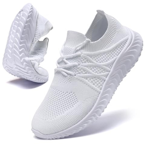 UNQWQZ Zapatillas Mujer Moda Running Deporte Ultraligero Sneakers Mujer Cómodas Zapatillas Caminar Correr Tennis Zapatillas para Andar Caminar Voleibol Blancas 39