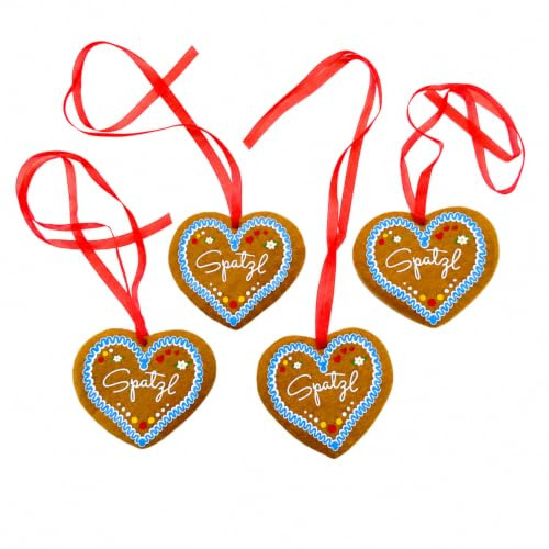 4er Set SPATZL Dekoherzen aus Filz – Lebkuchenherz Deko zum Aufhängen – Oktoberfest Dekoration, Bayern Party, Volksfest, Hochzeit, Weihnachtsdeko, Christbaumschmuck & Adventsdeko