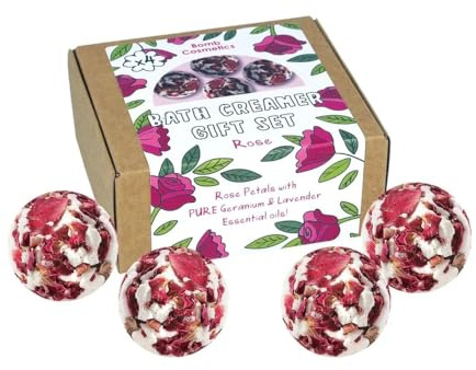 Bomb Cosmetics Rosen-Badesahne Geschenkset, handgefertigt & natürlich, hergestellt mit Kakao & Sheabutter & echten Rosenblättern, reinen ätherischen Ölen, plastikfrei