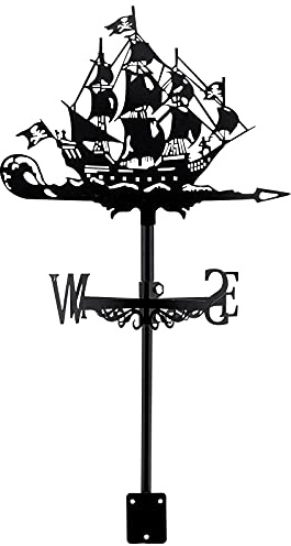 Weathervanes - Veleta de barco pirata, veleta de barco fantasma, estilo retro, de metal, indicador de dirección, escena de granja, jardín, decoración artística para techo, jardín, patio, granja, patio