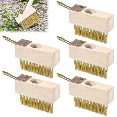 5er Set Unkraut Fugenbürste, Fugenbürste Stahlbürste, Unkrautbürste mit Stahlborsten, Gartenbesen Fugenreinigung Stahlbürste zum Beseitigen von Gras Moos Platten Fugen Mauerkanten