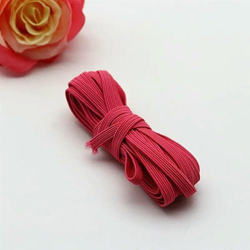 Banda elástica de goma de 3,0 mm y 6 mm, color plano, alta elasticidad, para decoración de ropa, 5 m, 10 m (rojo sandía, 6 mm, 5 m)