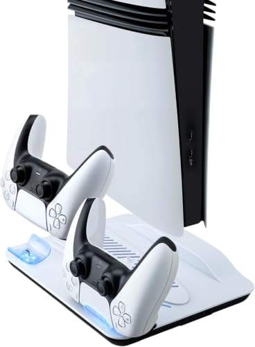 Wigearss PS5/PS5 Slim/PS5 Pro Ventilateur Station de Refroidissement, Support de Charge Vertical avec Chargeur Double pour Manettes, Lumière LED et Trois Vitesses Réglable