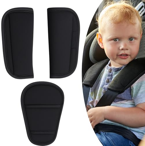 kelav Protege Ceinture Voiture Enfant,3 Pièces Noir Protection Ceinture de Sécurité,Universal Coussin Voiture Enfant Amovible Poussette,pour Porte-BéBé ProtéGer Cou Epaules
