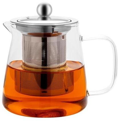 Teiera in Vetro Borosilicato 750 ml con Filtro, Bollitore da Cucina Sicuro per Piano Cottura, con Colino in Acciaio Inox 304, Tisaniera Infusiera per Foglie di Tè Sfuso,Tisane,Caffè,Teabloom