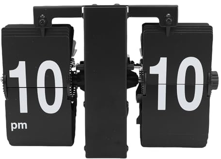 Asixxsix Orologio da Scrivania a Capo, Orologio Digitale a Fogli Mobili a Batteria Vintage a Carrello Interno Orologio, Grandi Numeri Meccanici per Casa, Ufficio, Nero