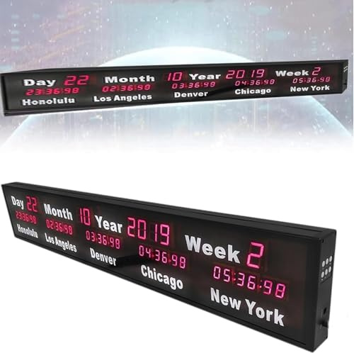 DMBBSAPBSH Orologio Mondiale Digitale a LED, Regolazione della luminosità a 3 livelli, visualizzazione di anno, mese e giorno, con telecomando, for hotel, aziende multinazionali