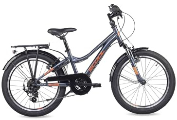 S’COOL troX Mountainbike 20 Zoll, 6-Gang Kettenschaltung, Alu-Hardtail, für Schule & Gelände, Kinder 6–9 J., Farbe: Dark Grey/Orange