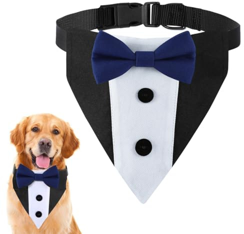 Bleu Bandana de Smoking Formel pour Chien, Collier de Mariage, Foulards pour Chiens, Écharpe Triangulaire pour Animaux, pour Chiens, Convient aux chiens de taille moyenne et grande, Taille M