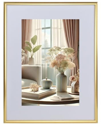 KM FOTO New Lifestyle Kunststoff Bilderrahmen mit Passepartout & Klarglas Hoch- & Querformat: Farbe: Gold | Format: 30x45
