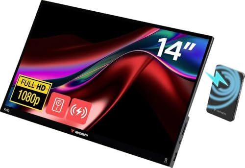 Verbatim Portable Touchscreen Monitor 14 aus Kunststoff mit Powerbank 5000mAh, mobiler Full HD Bildschirm für Laptop, Tablet, PS5, Nintendo Switch mit USB-C sowie HDMI-Anschluss
