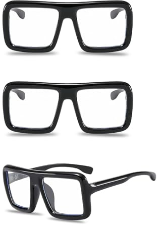 Rbleote 3 Pares Gafas Luz Azul, Antifatiga y Anti-Azules, Gafas Nerd Falsas Sin Graduar, Negro Cuadrados De Montura Grande Vintage Unisex, Reducen Fatiga Visual, para Ordenador, Gaming y Lectura
