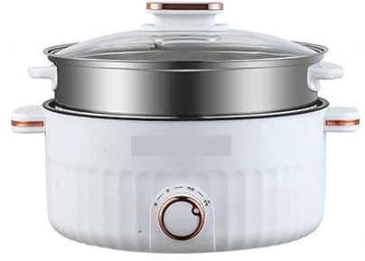 HENGCHUG Olla arrocera eléctrica portátil de 1,5 l y 3 l, sartén Multifuncional, Utensilios de Cocina antiadherentes, Enchufe UE/EE. UU. de 110 V y 220 V.(White 1.5L,EU)
