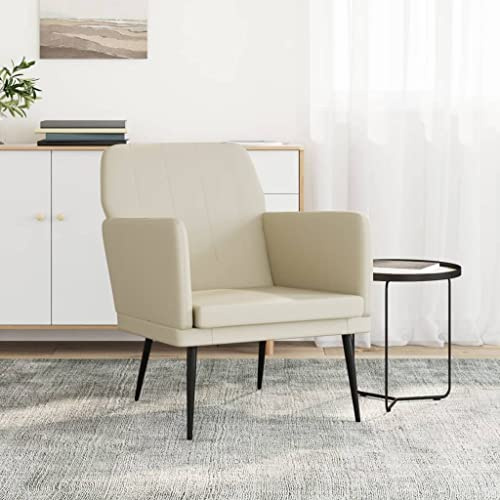 Mandloder Sessel Creme 61x78x80 cm, Kunstleder Relaxsessel mit Metallgestell, Bequemer Polstersessel für Wohnzimmer, Lesezimmer, Max. 110 kg Tragfähigkeit