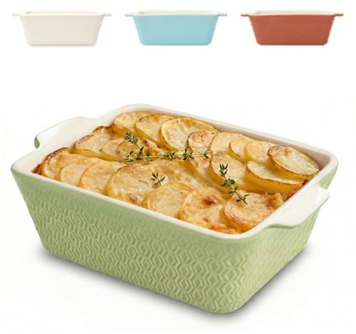 Praknu Ugnsform Keramik Liten 23 cm - Rektangulär Ugnsform För 2 Personer - Lasagneform Liten & Form För Gratäng - Djup Med Hög Kant - Ugnsform Med Handtag - Tål Diskmaskin (Grön)