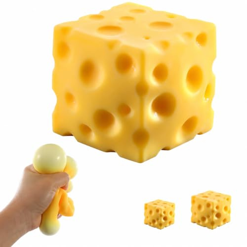2 Stück XXL Anti-Stress Squeeze Käse,10CM & 5CM Käse Würfel Squeeze Spielzeug,Weiches Sensorik Spielzeug mit langsamer Rückfederung,Stressball für Kinder und Erwachsene