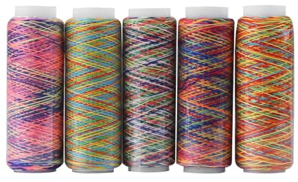 SUNGOOYUE Flerfärgade Sytrådsspolar, 5-pack Gradientpolyester för | 110 M per Spole, 402 Trådantal, maskin- och Handsömnad, Slitstark Polyester, Blandade Färger för Dagligt Bruk