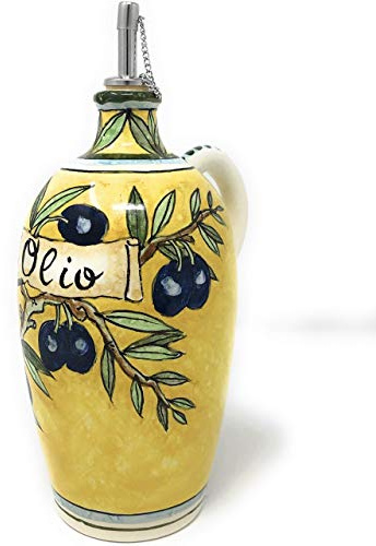 CERAMICHE D'ARTE PARRINI- Ceramica italiana artistica, ampolla olio decorazione olive, dipinto a mano, made in ITALY Toscana