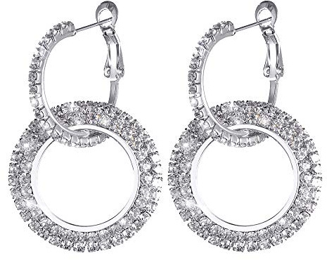 Platinum Filled sterling silver with Diamond Sparkly Crystal Hoop Earrings for Women One Pairs Earrings (Silver#C)