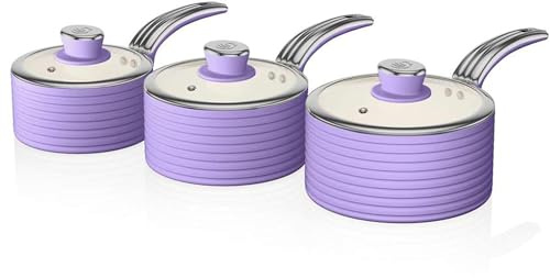 Swan SWPS3020PURN Retro 3 Piece Saucepan Set Purple