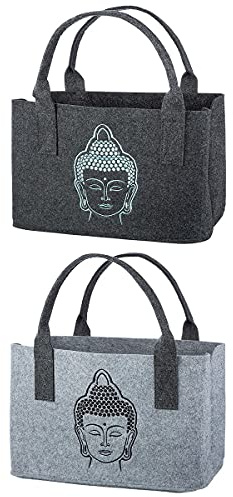 GILDE 1x Shoppingtasche Buddha Filz hellgrau oder dunkelgrau Höhe 26 cm