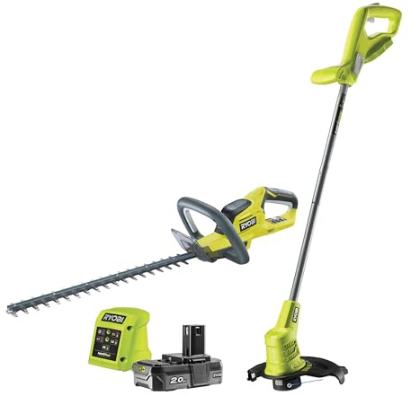 Ryobi One+ 18 Volt: Heckenschere 45 cm + Mülltrenner 25 cm – 1 Lithium-Akku + 2,0 Ah und 1 Ladegerät 1,7 A – RHT1845LT25M20