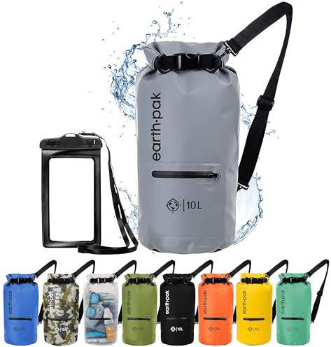 Earth Pak - Waterproof Dry Bag with Front Zippered Pocket Keeps Gear Dry for Kayaking, Beach, Rafting, Boating, Hiking, Camping and Fishing with Waterproof Phone Case