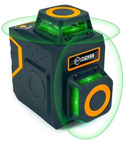 CIGMAN Kreuzlinienlaser Grün 2 x 360 Grad Laser Nivellierlaser mit wiederaufladbarer Lithiumbatterie, Magnethalter und Typ-C-Ladekabel, einstellbare Helligkeit zum Energiesparen, CM-720SE